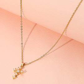 Stainless Steel Pearl Pointed Cross Pendant Necklace