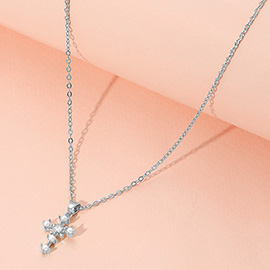 Stainless Steel Pearl Pointed Cross Pendant Necklace