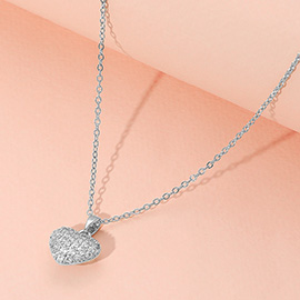 Reversible Stainless Steel Stone Paved Heart Pendant Necklace