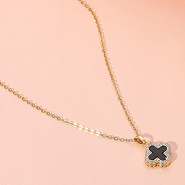 Reversible Stainless Steel Quatrefoil Pendant Necklace
