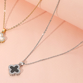Reversible Stainless Steel Quatrefoil Pendant Necklace