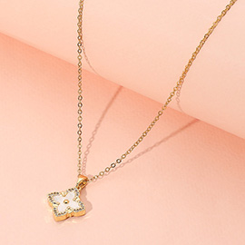 Reversible Stainless Steel Mother of Pearl Clover Pendant Necklace