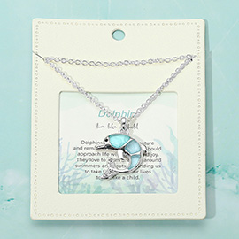 Sea Glass Stone Paved Dolphin Message Pendant Necklace