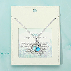 Sea Glass Stone Paved Crab Message Pendant Necklace