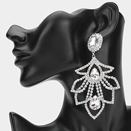 Oversized Teardrop Stone Cluster Accented Rhinestone Paved Chandelier Evening Earrings