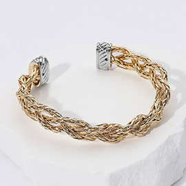 14K Gold Plated Two Tone Braided Cuff Bracelet