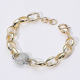 14K Gold Plated CZ Stone Paved Pointed Oval Link Chain Bracelet