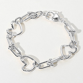 14K Gold Plated Open Heart Hardware Link Chain Bracelet