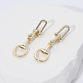14K Gold Plated Horsebit Industrial Chain Drop Earrings