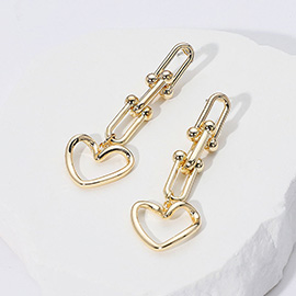 14K Gold Plated Industrial Chain Open Heart Link Drop Earrings