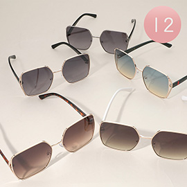12Pairs - Tinted Lens Oversized Square Frame Sunglasses