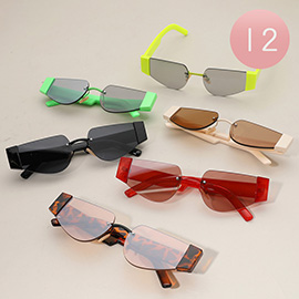 12Pairs - Bold Color Block Cutout Temple Sunglasses