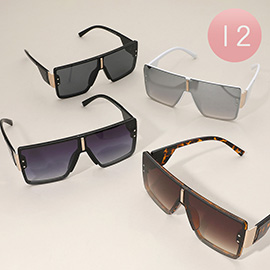 12Pairs - Oversized Shield Square Frame Sunglasses