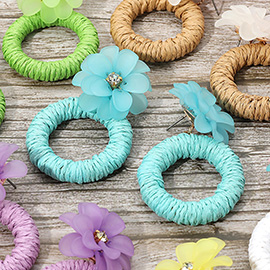 Flower Raffia Hoop Dangle Earrings