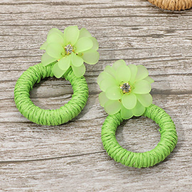 Flower Raffia Hoop Dangle Earrings