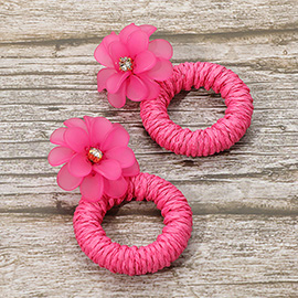 Flower Raffia Hoop Dangle Earrings