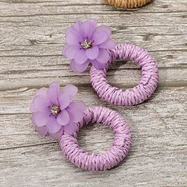 Flower Raffia Hoop Dangle Earrings