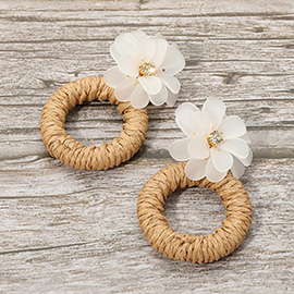 Flower Raffia Hoop Dangle Earrings