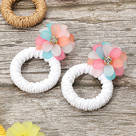 Flower Raffia Hoop Dangle Earrings
