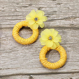 Flower Raffia Hoop Dangle Earrings