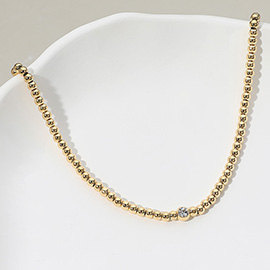 SECRET BOX_Stainless Steel Stone Bezel Pointed Ball Beaded Necklace