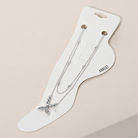2PCS - Stone Paved Whale Tail Pointed Metal Ball Station Chain Anklets