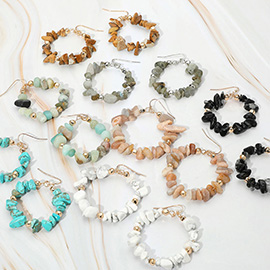 Semi Precious Natural Stone Beaded Ring Dangle Earrings