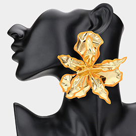 Oversized Enamel Painted Rim Hammered Metal Flower Earrings