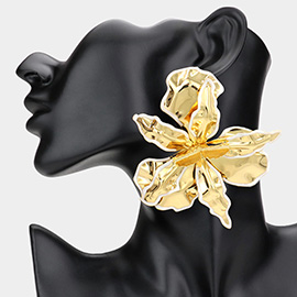 Oversized Enamel Painted Rim Hammered Metal Flower Earrings