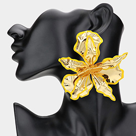 Oversized Enamel Painted Rim Hammered Metal Flower Earrings