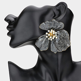 Oversized Stone Bud Enamel Petal Flower Earrings