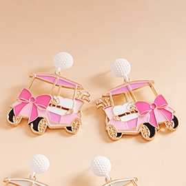 Enamel Bow Golf Cart Dangle Earrings