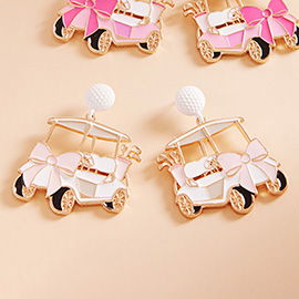 Enamel Bow Golf Cart Dangle Earrings