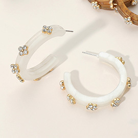 Quatrefoil Stone Pointed Celluloid Acetate Hoop Earrings