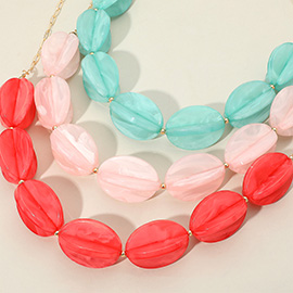 Celluloid Acetate Bold Geometric Flower Bud Beaded Statement Necklace