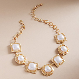 Vintage Mixed Shaped Pearl Frame Statement Necklace