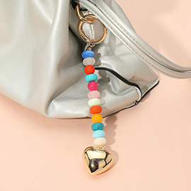 Metal Heart Tip Pointed Colorful Resin Round Beaded Bag Charm / Keychain