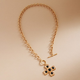 Stone Cross Pendant Pointed Toggle Necklace