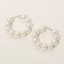 Pearl Beaded Hoop Pin Catch Earrings