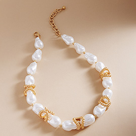 Metal Rope Pearl Beaded Necklace