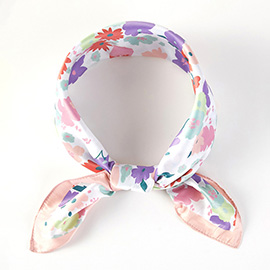 Pastel Meadow Floral Printed Square Silky Satin Scarf