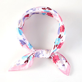 Pastel Meadow Floral Printed Square Silky Satin Scarf