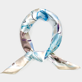 Vintage Floral Bloom Printed Square Silky Satin Scarf