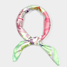 Vintage Floral Bloom Printed Square Silky Satin Scarf