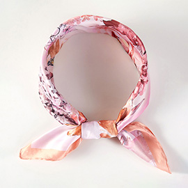 Blush Lavender Watercolor Floral Printed Square Silky Satin Scarf