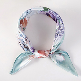 Blush Lavender Watercolor Floral Printed Square Silky Satin Scarf