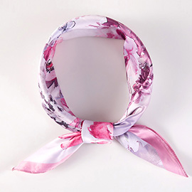 Blush Lavender Watercolor Floral Printed Square Silky Satin Scarf