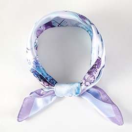 Blush Lavender Watercolor Floral Printed Square Silky Satin Scarf