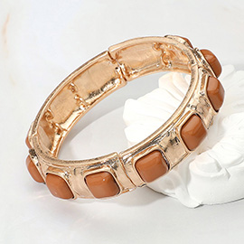 Square Bead Embellished Hammered Metal Stretch Bracelet