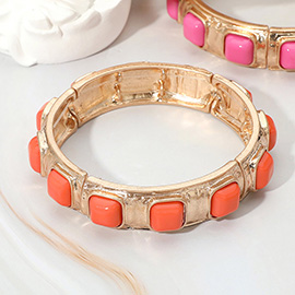 Square Bead Embellished Hammered Metal Stretch Bracelet